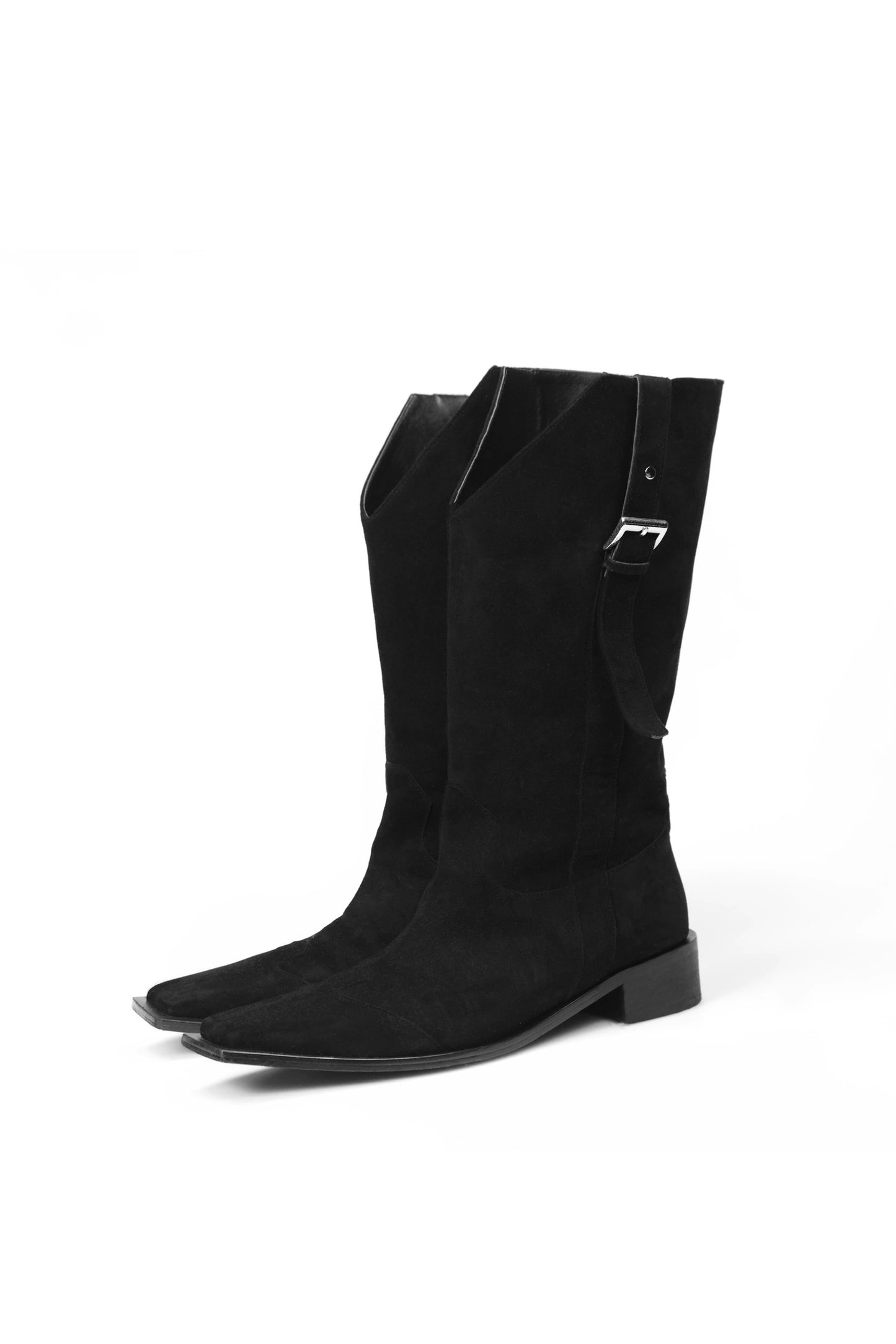 Long Buckle Suede Boots (Black)