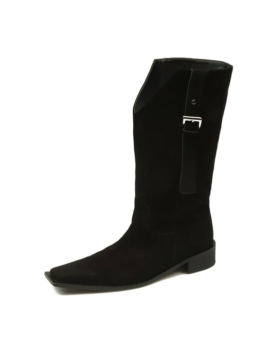 Long Buckle Suede Boots (Black)