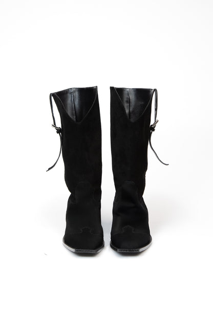 Long Buckle Suede Boots (Black)