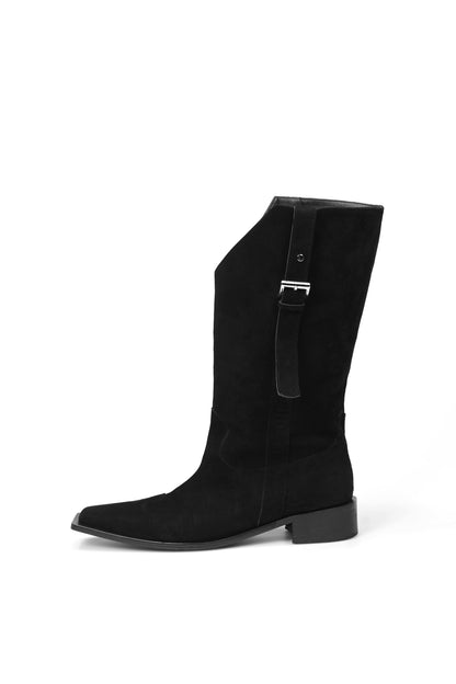 Long Buckle Suede Boots (Black)