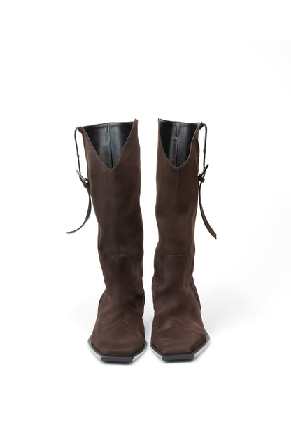 Long Buckle Suede Boots (Brown)