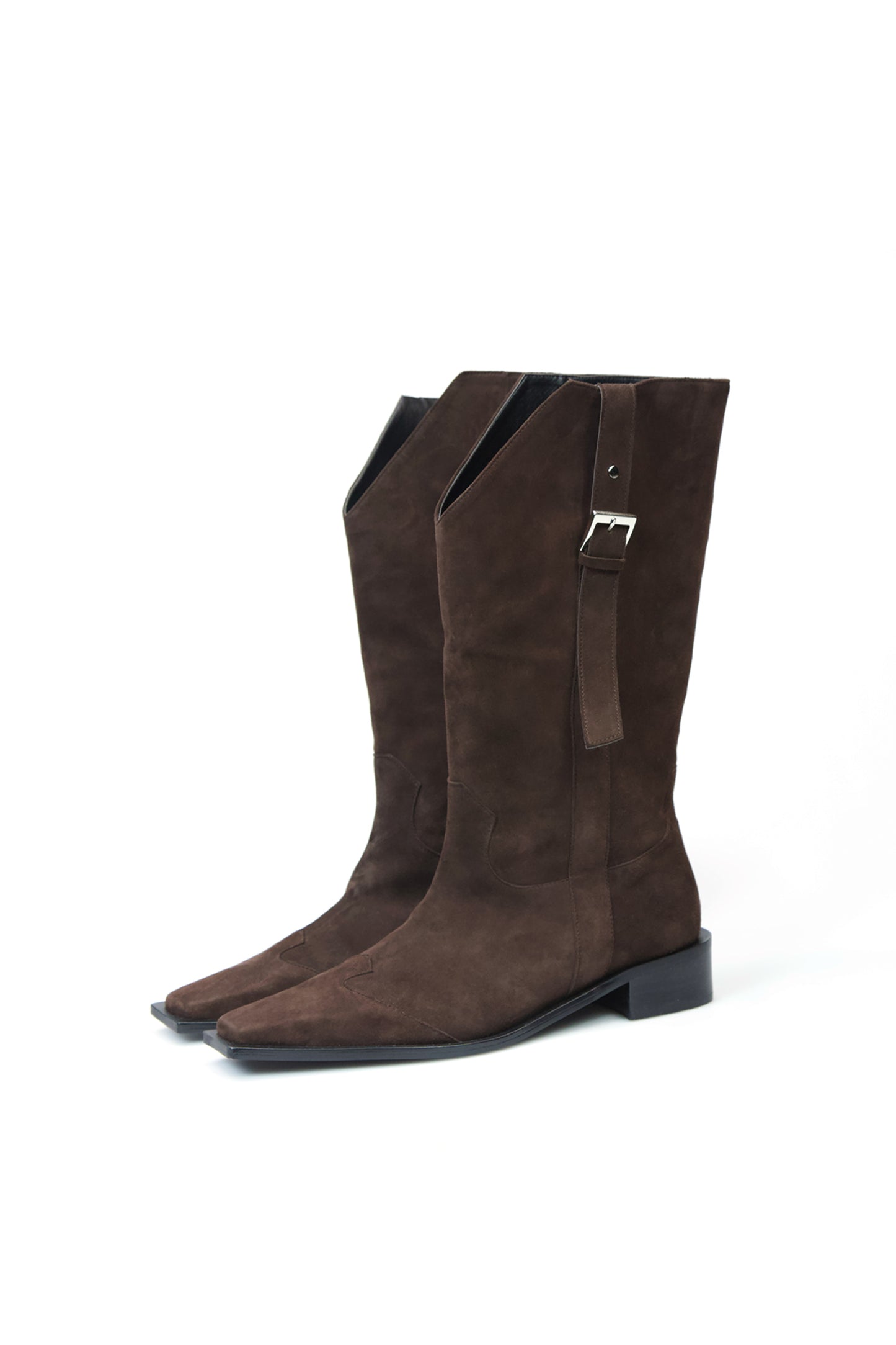 Long Buckle Suede Boots (Brown)